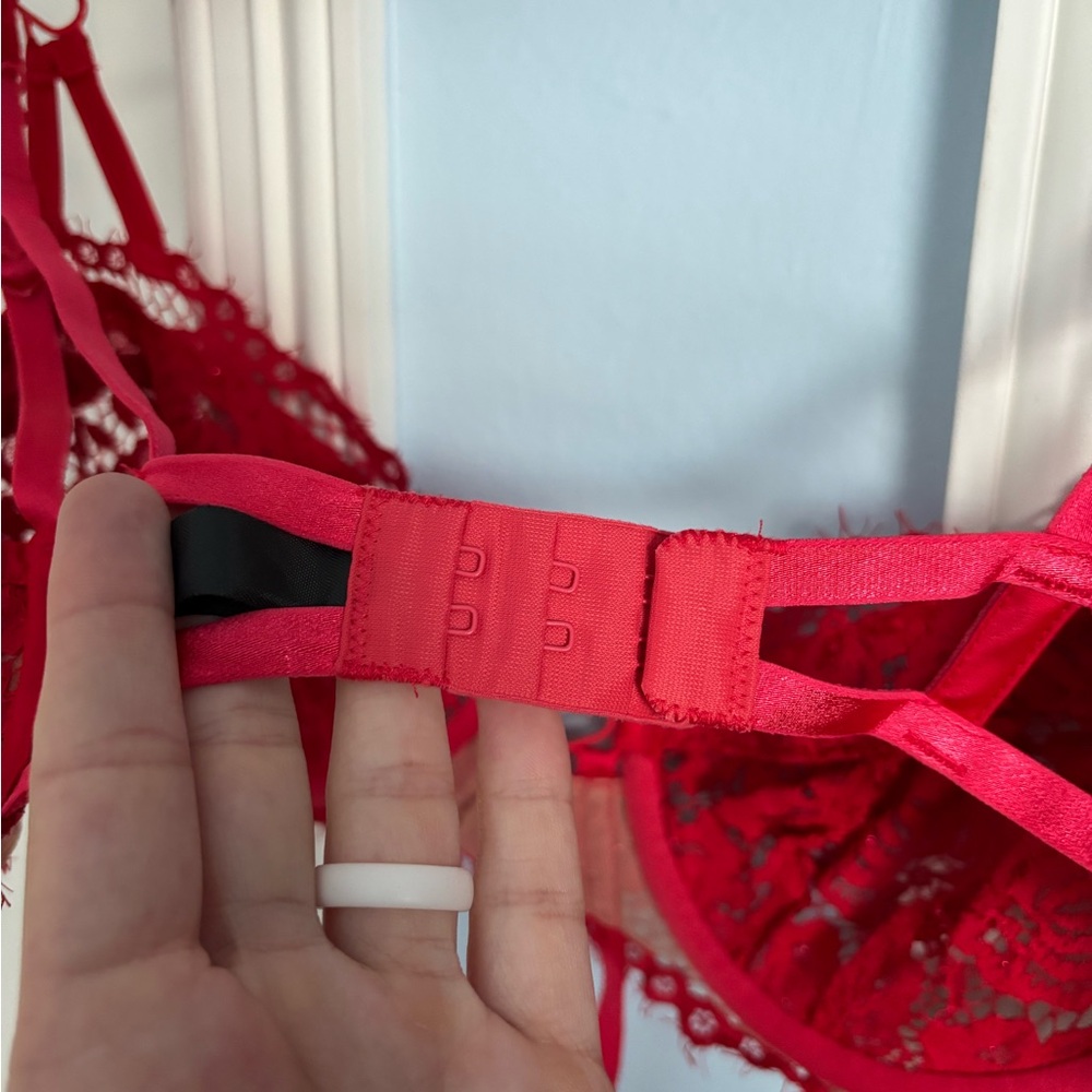 For Love & Lemons Rosa Lace Underwire Bra in Red XL - Picture 12 of 13